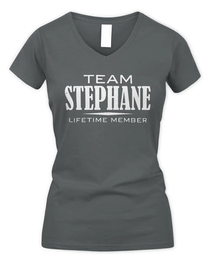 STEPHANE BL62-K4-128 - Personalized “Team NAME Lifetime Member” - Women's V-Neck T-Shirt - Charcoal
