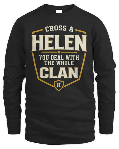 HELEN NT1-K008 Cross A/An NAME, You Deal With the Whole Clan | Personalized Vintage T-Shirt - Men's Long Sleeved T-Shirt - Black