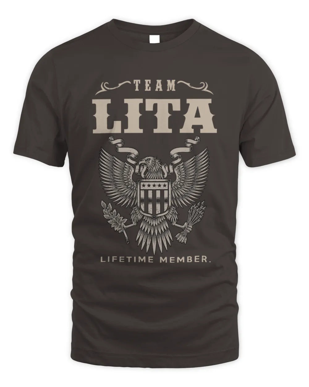 LITA TP06-K82 – Personalized Classic Style Apparel “Team NAME Lifetime Member” - Unisex Standard T-Shirt - Dark Chocolate