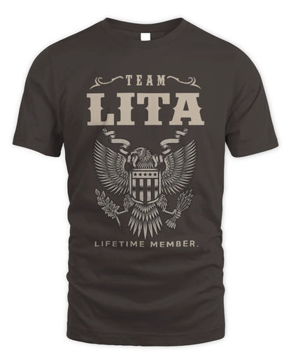 LITA TP06-K82 – Personalized Classic Style Apparel “Team NAME Lifetime Member” - Unisex Standard T-Shirt - Dark Chocolate