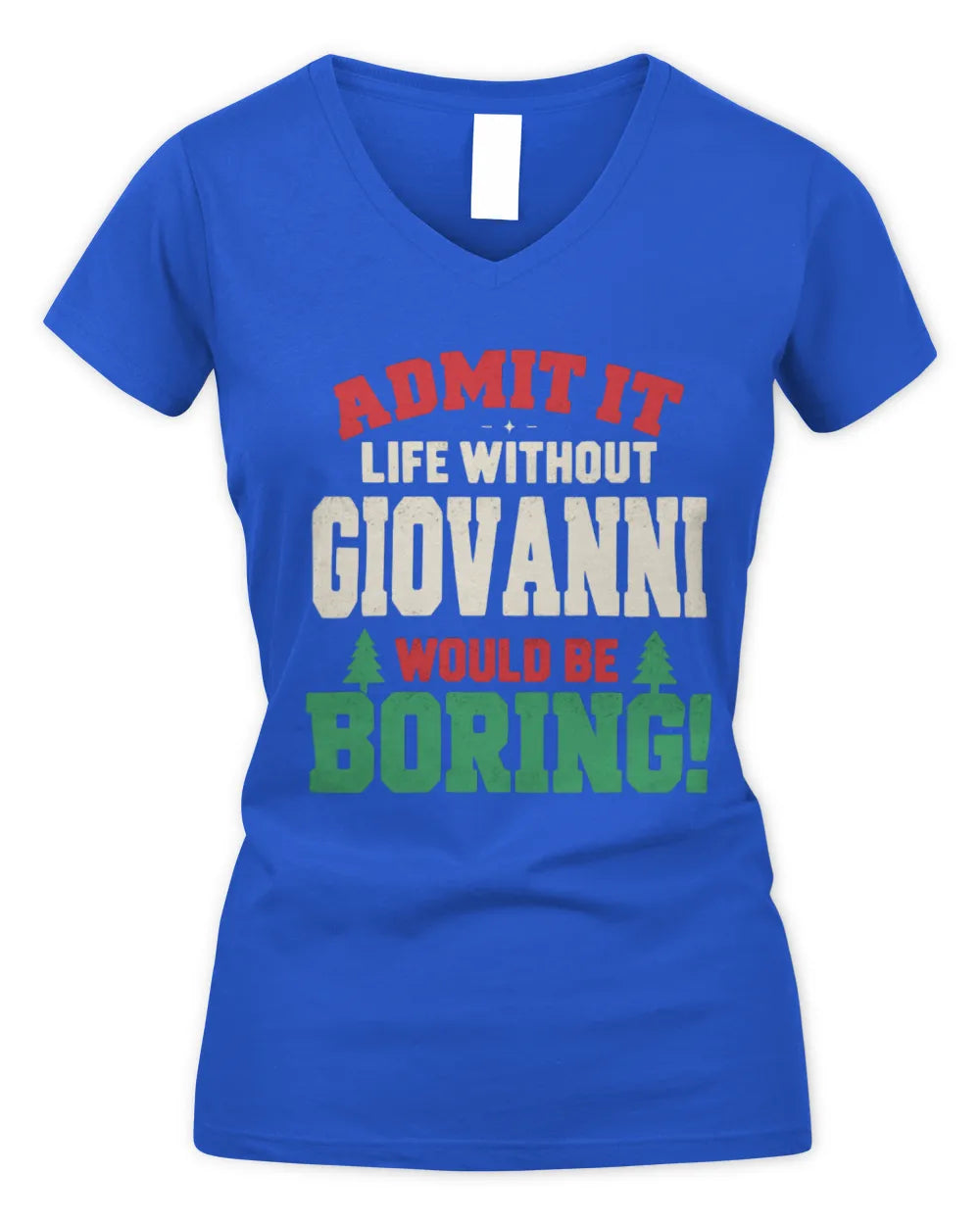 GIOVANNI P5 TH08 Christmas T-Shirt – “Life Without NAME Would Be Boring” - Women's V-Neck T-Shirt - Royal
