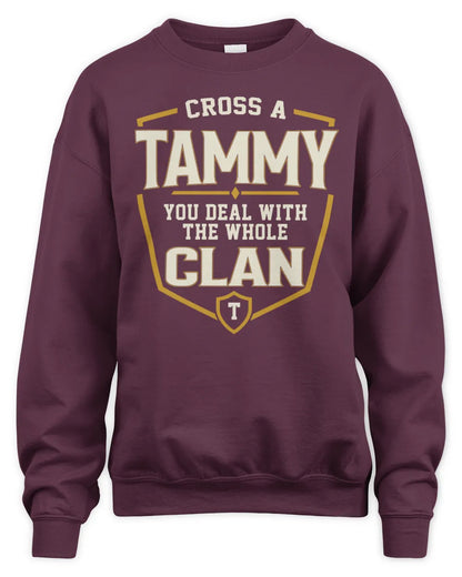 TAMMY NT1-K008 Cross A/An NAME, You Deal With the Whole Clan | Personalized Vintage T-Shirt - Unisex Sweatshirt - Maroon