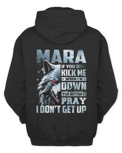 MARA AP62-K4-666 - Personalized Fierce Wolf Quote Apparel “If You Kick Me When I’m Down, You Better Pray I Don’t Get Up” - Unisex Hoodie - Black