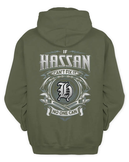 HASSAN AP81-K4-626 - Personalized Ahmed Quote Apparel “If Ahmed Can't Fix It, No One Can” - Unisex Hoodie - Military Green