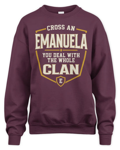 EMANUELA NT1-K008 Cross A/An NAME, You Deal With the Whole Clan | Personalized Vintage T-Shirt - Unisex Sweatshirt - Maroon