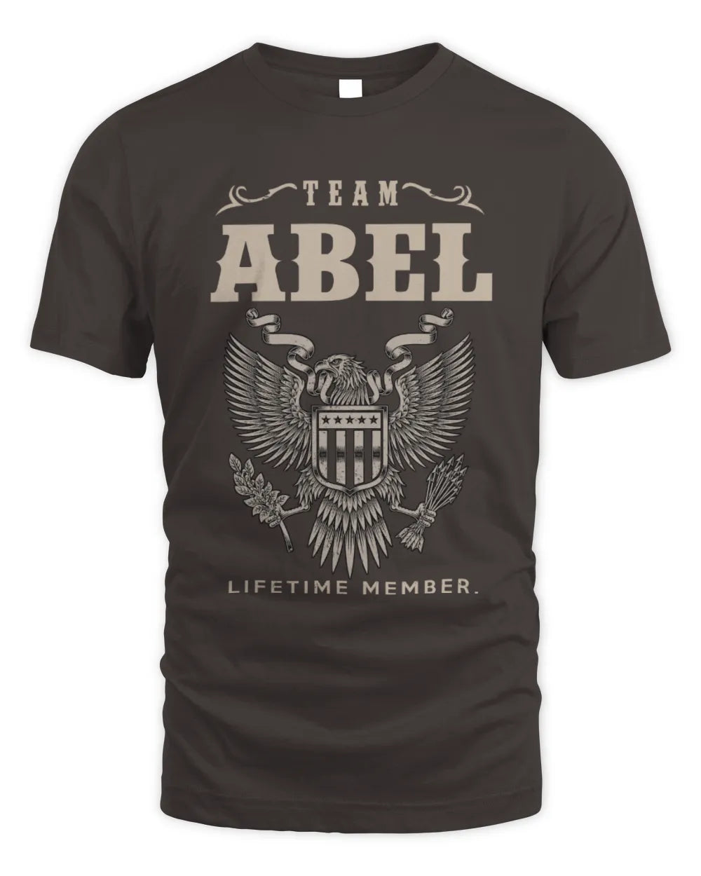 ABEL TP06-K82 – Personalized Classic Style Apparel “Team NAME Lifetime Member” - Unisex Standard T-Shirt - Dark Chocolate