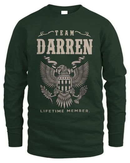 DARREN TP06-K82 – Personalized Classic Style Apparel “Team NAME Lifetime Member” - Men's Long Sleeved T-Shirt - Forest Green