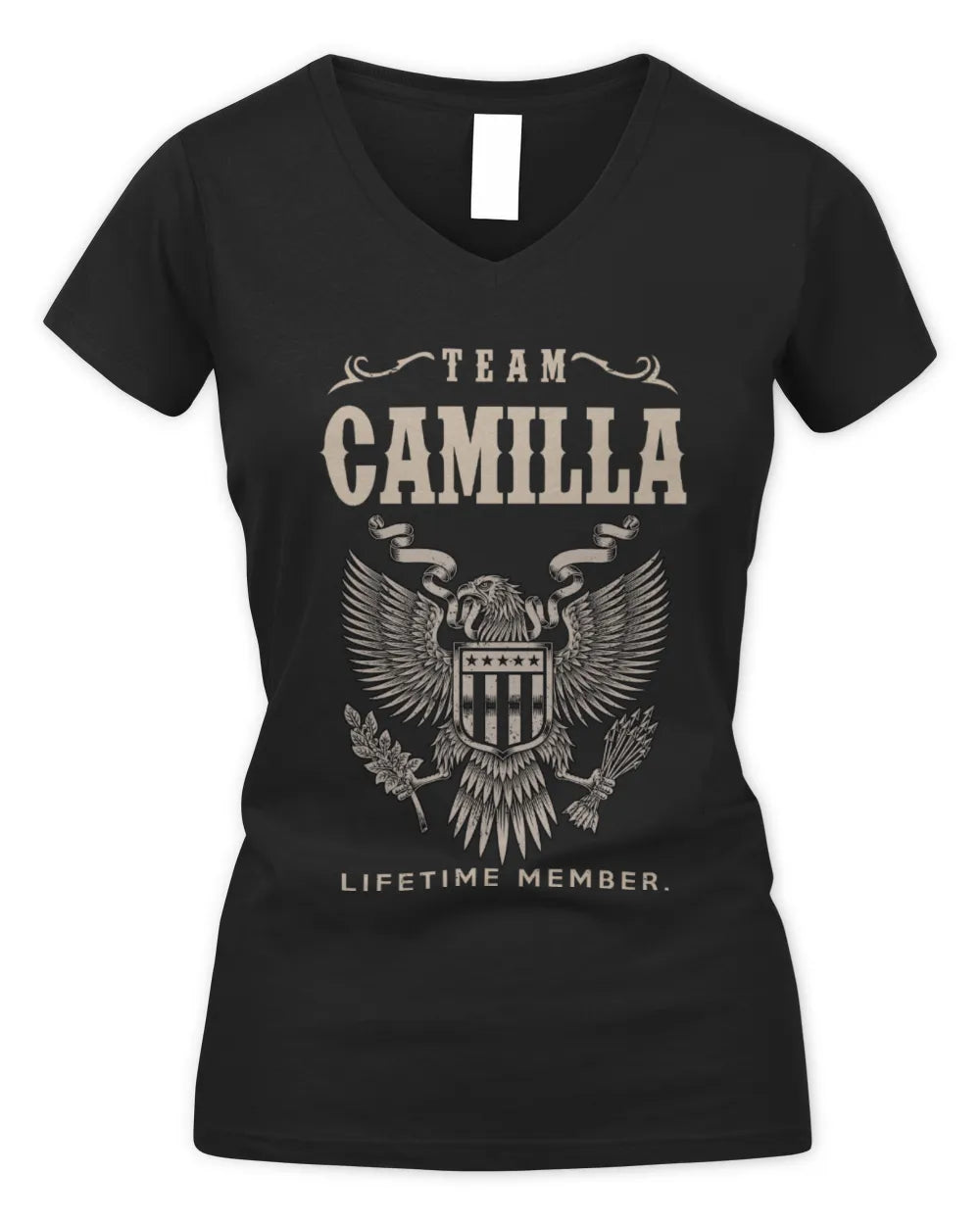 CAMILLA TP06-K82 – Personalized Classic Style Apparel “Team NAME Lifetime Member” - Women's V-Neck T-Shirt - Black