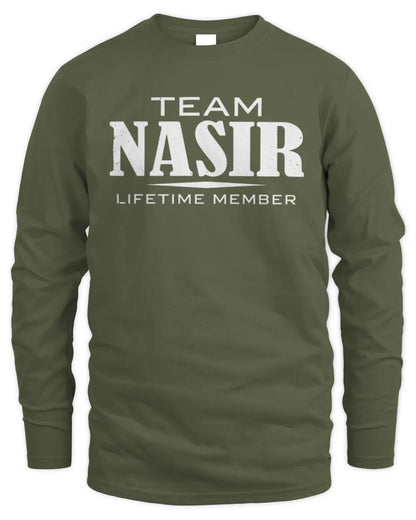NASIR BL62-K4-128 - Personalized “Team NAME Lifetime Member” - Men's Long Sleeved T-Shirt - Military Green