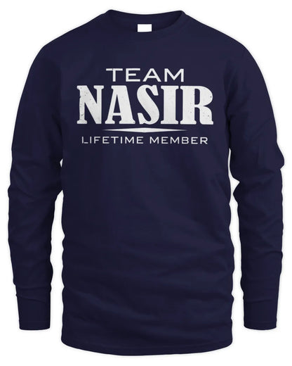 NASIR BL62-K4-128 - Personalized “Team NAME Lifetime Member” - Men's Long Sleeved T-Shirt - Navy