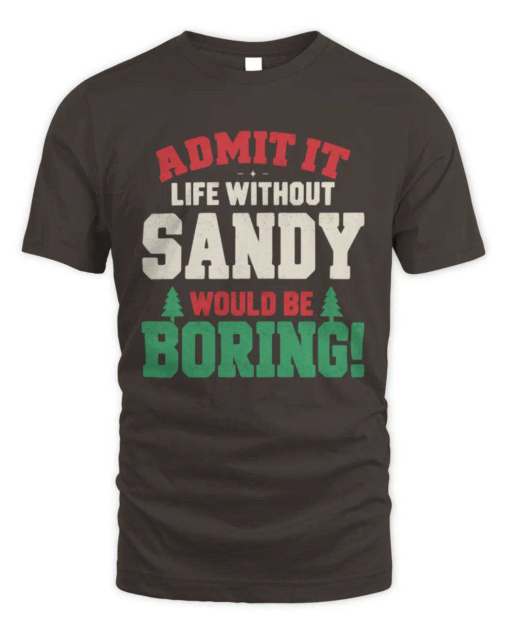 SANDY P5 TH08 Christmas T-Shirt – “Life Without NAME Would Be Boring” - Unisex Standard T-Shirt - Dark Chocolate