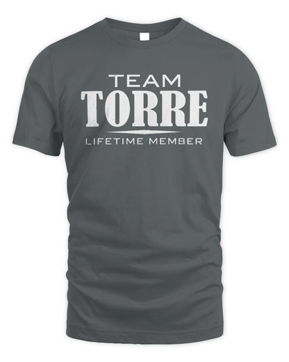 TORRE BL62-K4-128 - Personalized “Team NAME Lifetime Member” - Unisex Standard T-Shirt - Charcoal