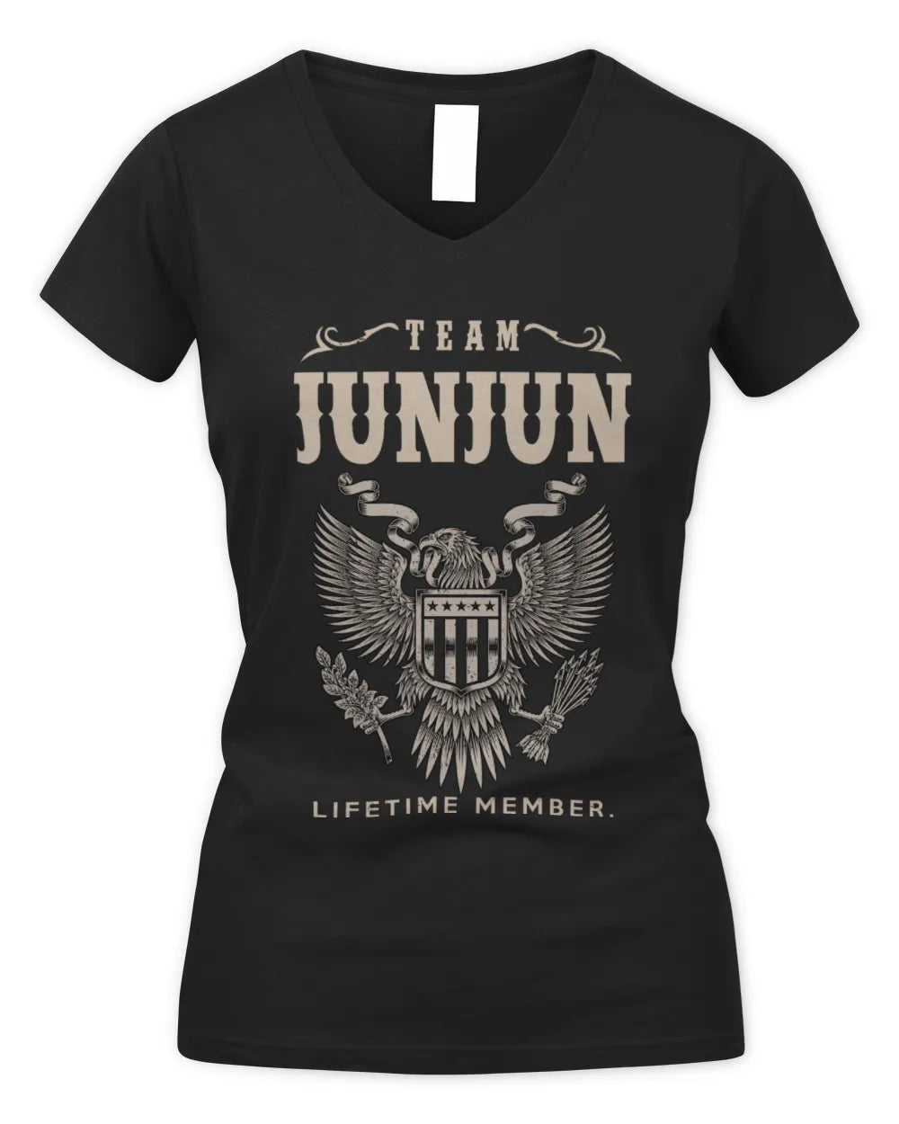 JUNJUN TP06-K82 – Personalized Classic Style Apparel “Team NAME Lifetime Member” - Women's V-Neck T-Shirt - Black