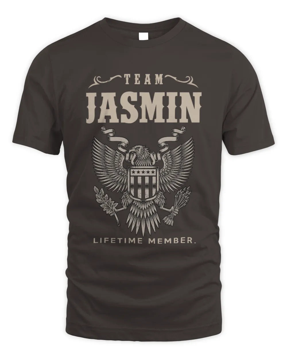 JASMIN TP06-K82 – Personalized Classic Style Apparel “Team NAME Lifetime Member” - Unisex Standard T-Shirt - Dark Chocolate