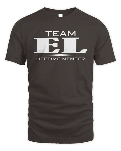 EL BL62-K4-128 - Personalized “Team NAME Lifetime Member” - Unisex Standard T-Shirt - Dark Chocolate