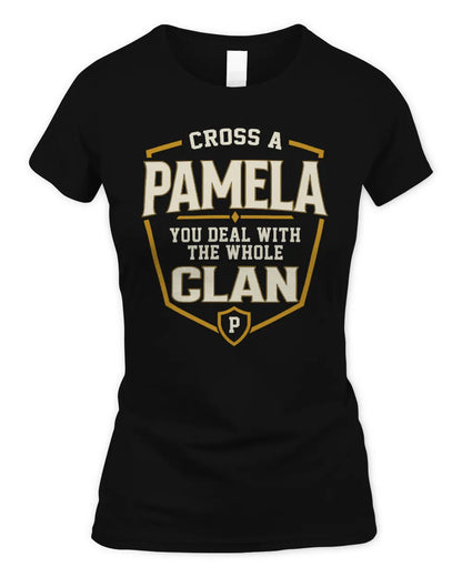 PAMELA NT1-K008 Cross A/An NAME, You Deal With the Whole Clan | Personalized Vintage T-Shirt - Women's Standard T-Shirt - Black