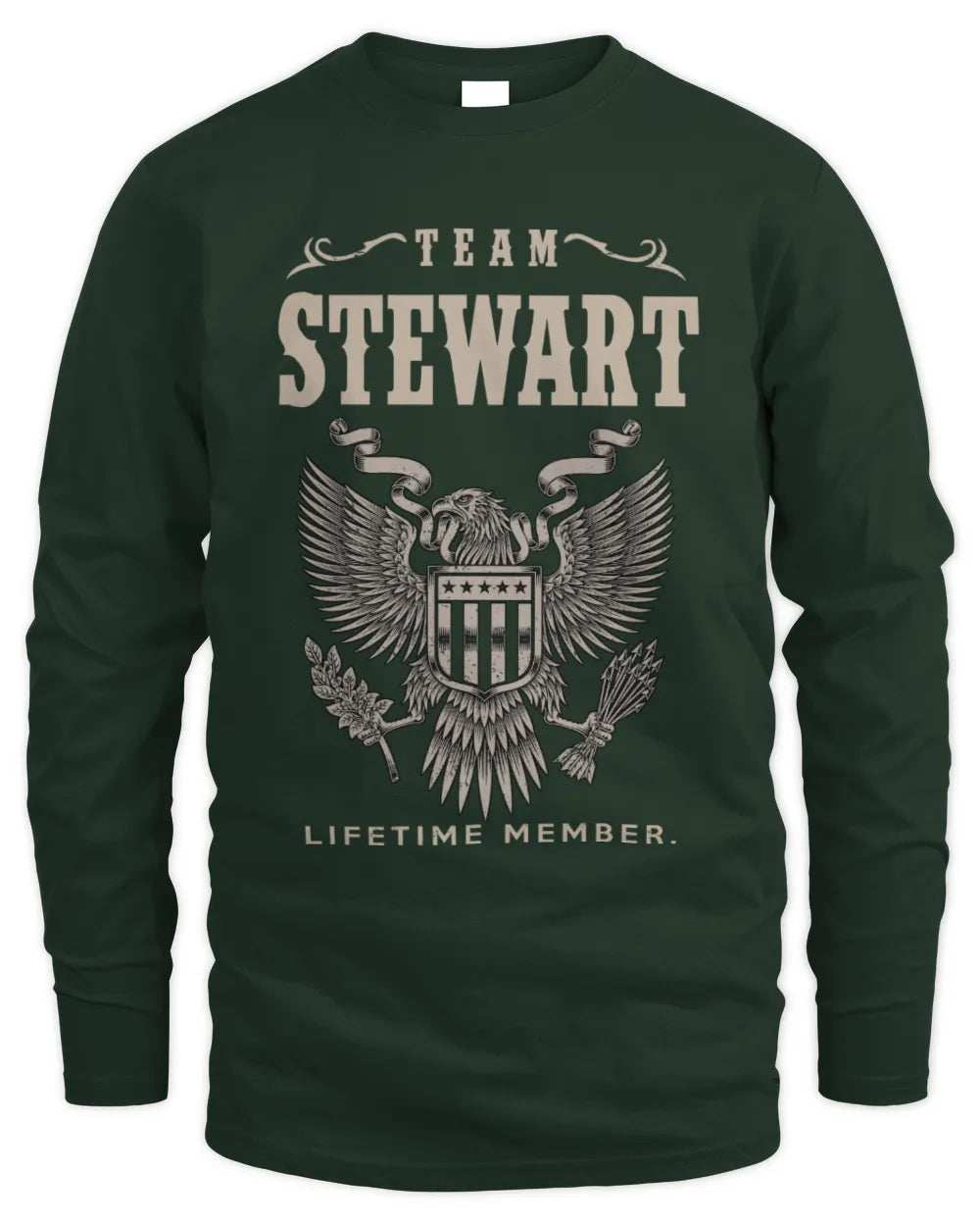 STEWART TP06-K82 – Personalized Classic Style Apparel “Team NAME Lifetime Member” - Men's Long Sleeved T-Shirt - Forest Green