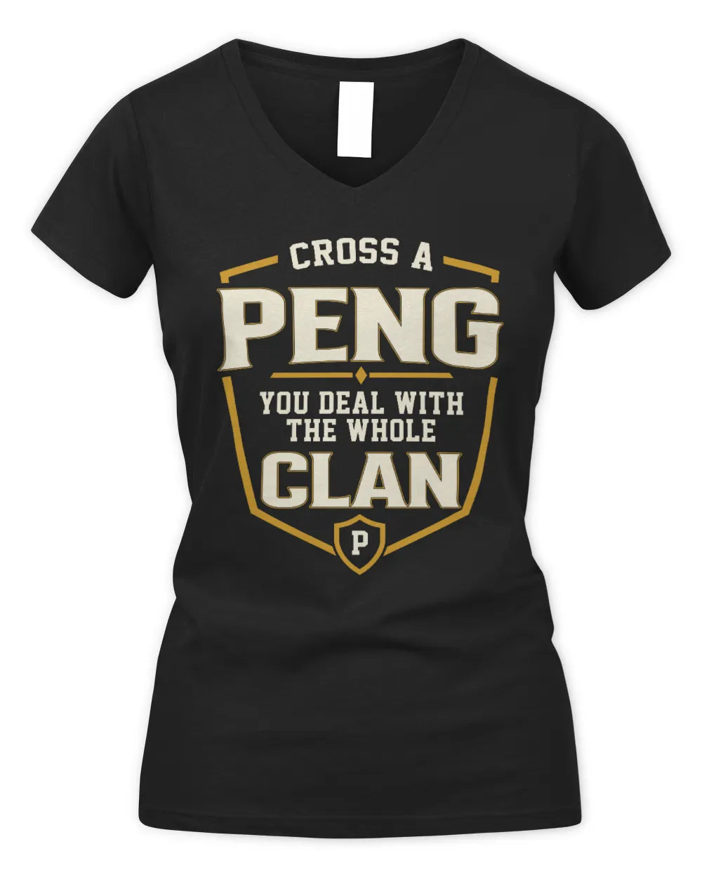 PENG NT1-K008 Cross A/An NAME, You Deal With the Whole Clan | Personalized Vintage T-Shirt - Women's V-Neck T-Shirt - Black