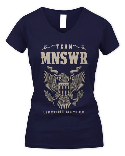MNSWR TP06-K82 – Personalized Classic Style Apparel “Team NAME Lifetime Member” - Women's V-Neck T-Shirt - Navy
