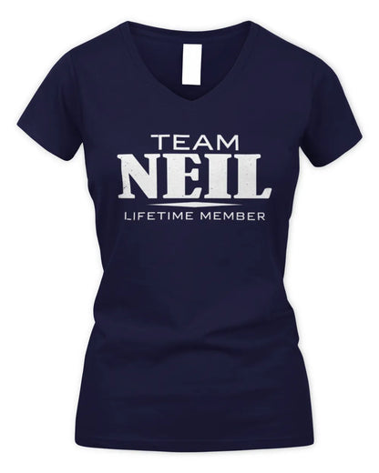NEIL BL62-K4-128 - Personalized “Team NAME Lifetime Member” - Women's V-Neck T-Shirt - Navy