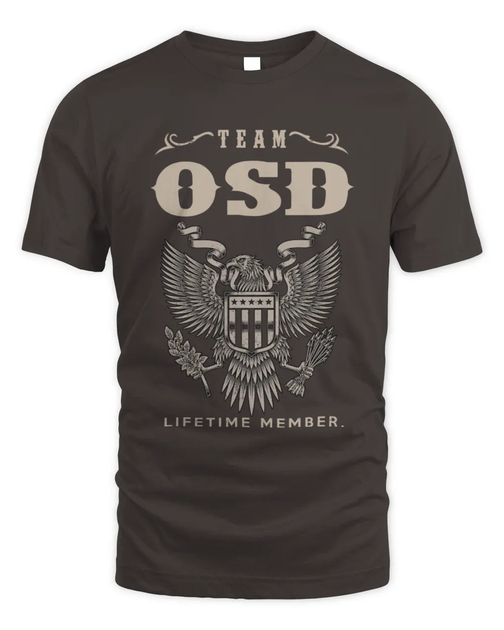 OSD TP06-K82 – Personalized Classic Style Apparel “Team NAME Lifetime Member” - Unisex Standard T-Shirt - Dark Chocolate
