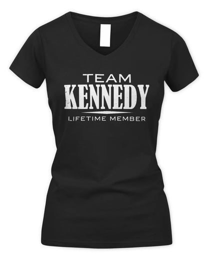 KENNEDY BL62-K4-128 - Personalized “Team NAME Lifetime Member” - Women's V-Neck T-Shirt - Black