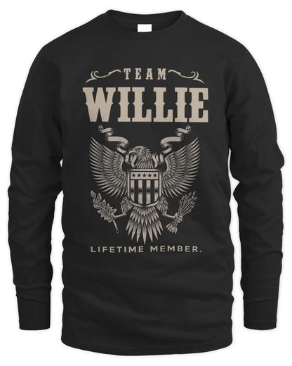 WILLIE TP06-K82 – Personalized Classic Style Apparel “Team NAME Lifetime Member” - Men's Long Sleeved T-Shirt - Black