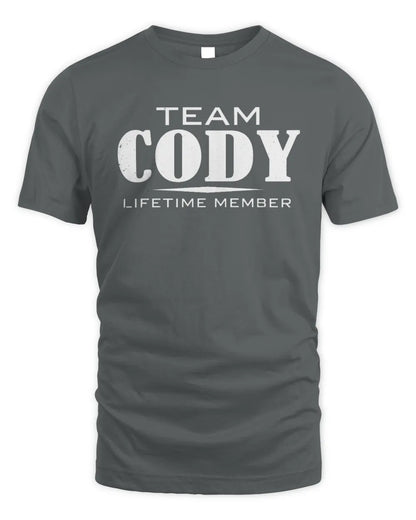 CODY BL62-K4-128 - Personalized “Team NAME Lifetime Member” - Unisex Standard T-Shirt - Charcoal