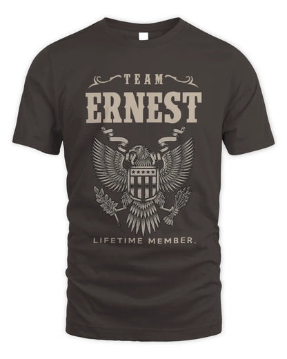 ERNEST TP06-K82 – Personalized Classic Style Apparel “Team NAME Lifetime Member” - Unisex Standard T-Shirt - Dark Chocolate