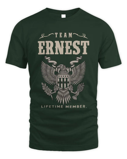 ERNEST TP06-K82 – Personalized Classic Style Apparel “Team NAME Lifetime Member” - Unisex Standard T-Shirt - Forest Green