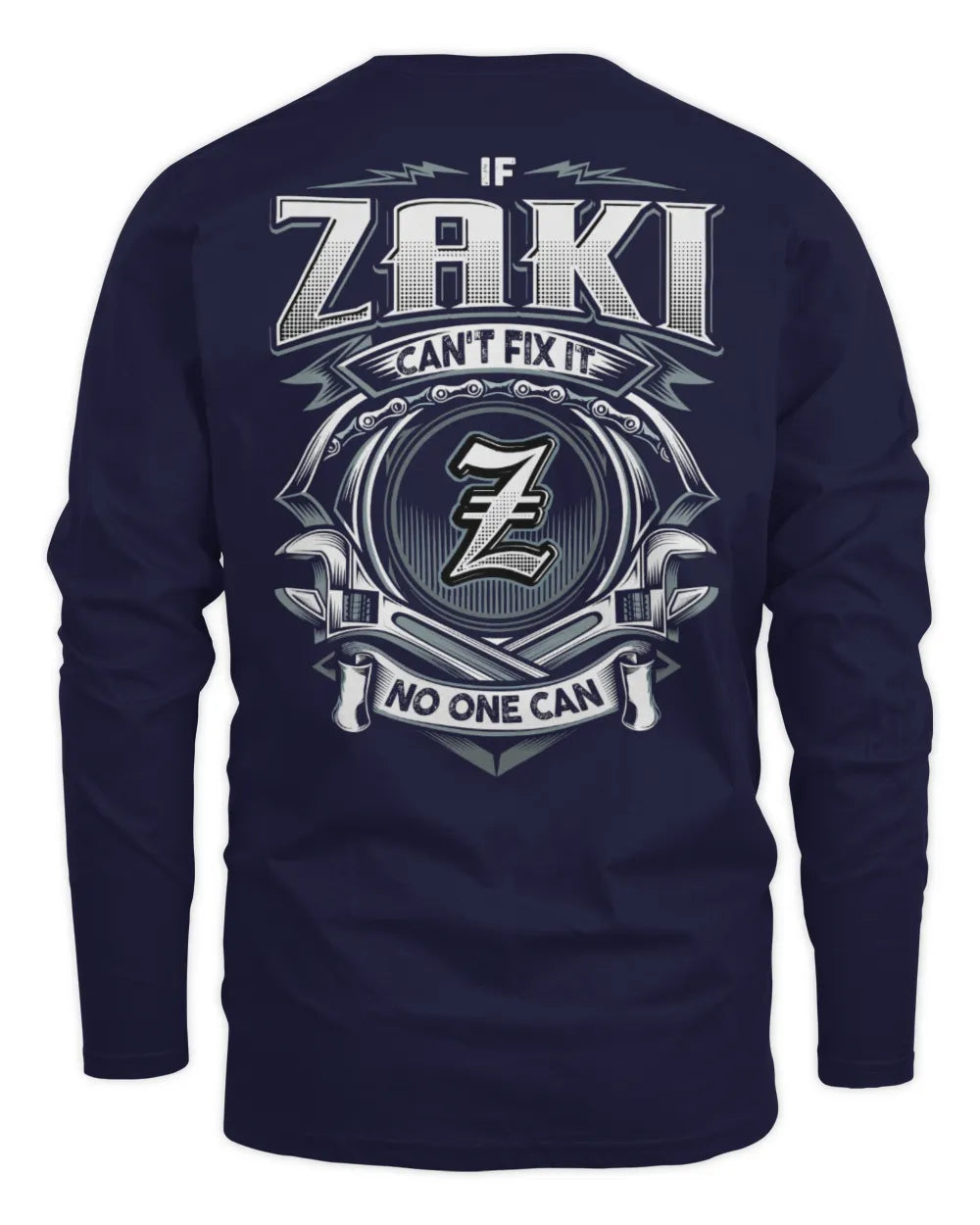 ZAKI AP81-K4-626 - Personalized Ahmed Quote Apparel “If Ahmed Can't Fix It, No One Can” - Men's Long Sleeved T-Shirt - Navy