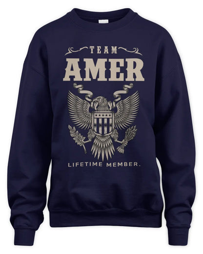 AMER TP06-K82 – Personalized Classic Style Apparel “Team NAME Lifetime Member” - Unisex Sweatshirt - Navy