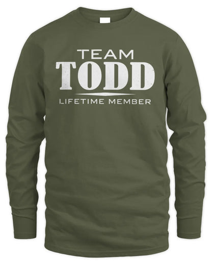 TODD BL62-K4-128 - Personalized “Team NAME Lifetime Member” - Men's Long Sleeved T-Shirt - Military Green