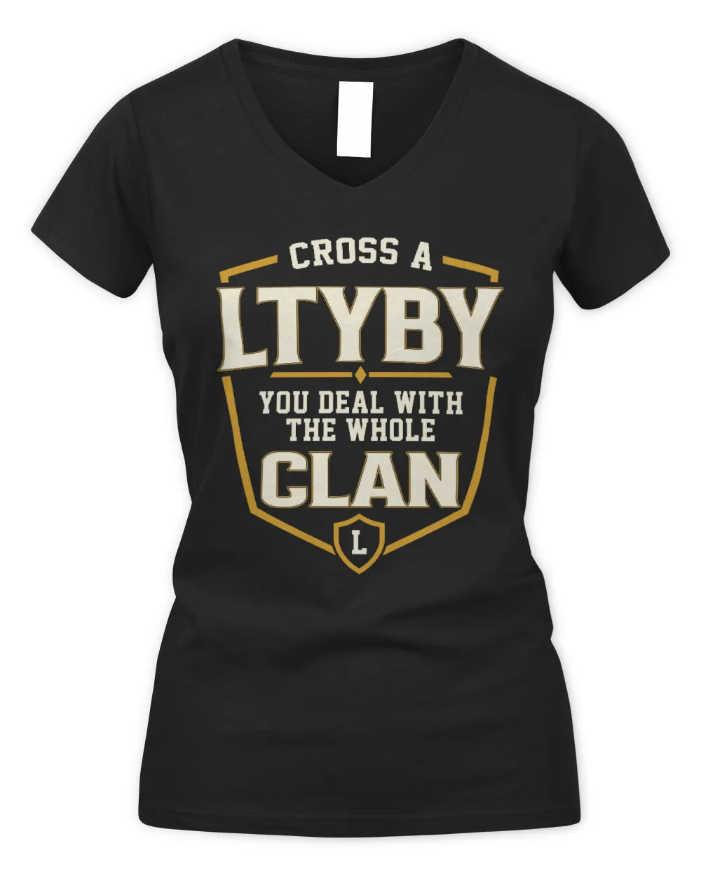 LTYBY NT1-K008 Cross A/An NAME, You Deal With the Whole Clan | Personalized Vintage T-Shirt - Women's V-Neck T-Shirt - Black