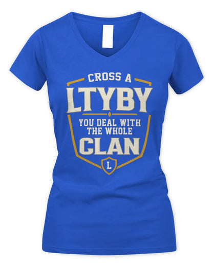 LTYBY NT1-K008 Cross A/An NAME, You Deal With the Whole Clan | Personalized Vintage T-Shirt - Women's V-Neck T-Shirt - Royal