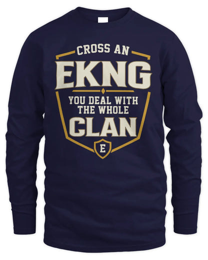 EKNG NT1-K008 Cross A/An NAME, You Deal With the Whole Clan | Personalized Vintage T-Shirt - Men's Long Sleeved T-Shirt - Navy