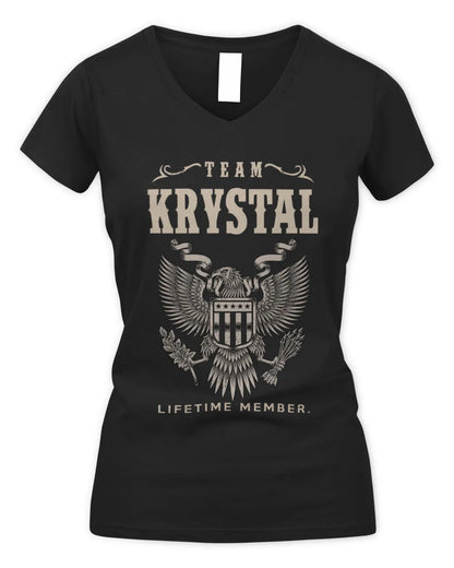 KRYSTAL TP06-K82 – Personalized Classic Style Apparel “Team NAME Lifetime Member” - Women's V-Neck T-Shirt - Black