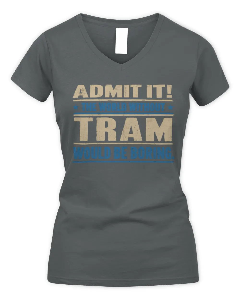 TRAM TP68-K2-968 – Personalized Funny Quote Apparel “The World Without NAME Would Be Boring” - Women's V-Neck T-Shirt - Charcoal