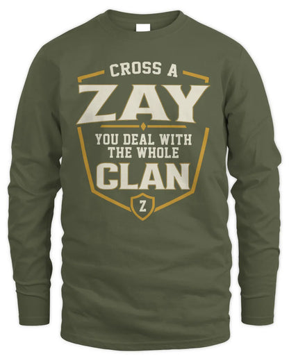 ZAY NT1-K008 Cross A/An NAME, You Deal With the Whole Clan | Personalized Vintage T-Shirt - Men's Long Sleeved T-Shirt - Military Green