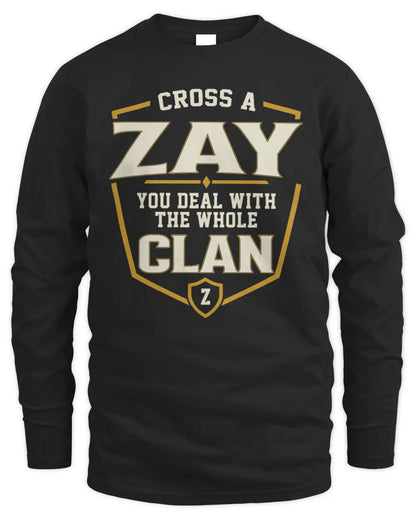 ZAY NT1-K008 Cross A/An NAME, You Deal With the Whole Clan | Personalized Vintage T-Shirt - Men's Long Sleeved T-Shirt - Black