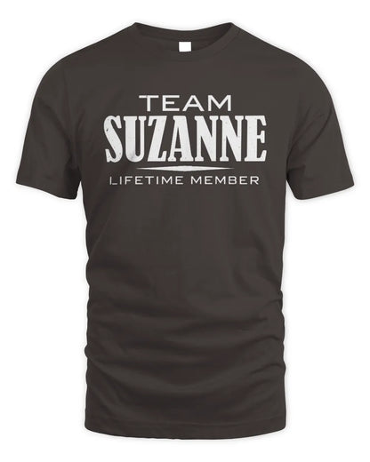 SUZANNE BL62-K4-128 - Personalized “Team NAME Lifetime Member” - Unisex Standard T-Shirt - Dark Chocolate