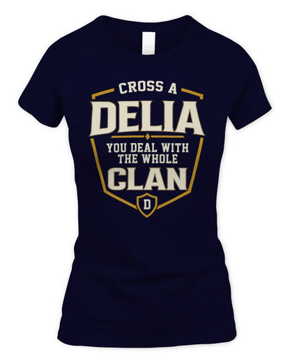DELIA NT1-K008 Cross A/An NAME, You Deal With the Whole Clan | Personalized Vintage T-Shirt - Women's Standard T-Shirt - Navy