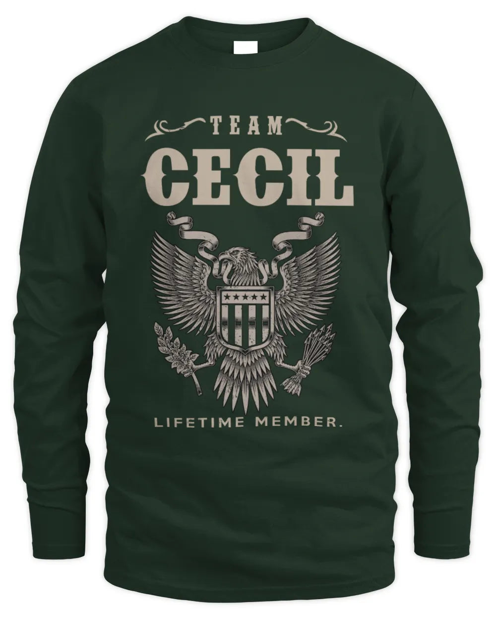 CECIL TP06-K82 – Personalized Classic Style Apparel “Team NAME Lifetime Member” - Men's Long Sleeved T-Shirt - Forest Green