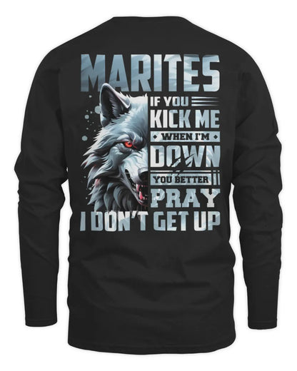 MARITES AP62-K4-666 - Personalized Fierce Wolf Quote Apparel “If You Kick Me When I’m Down, You Better Pray I Don’t Get Up” - Men's Long Sleeved T-Shirt - Black