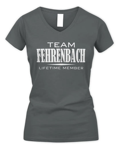 FEHRENBACH BL62-K4-128 - Personalized “Team NAME Lifetime Member” - Women's V-Neck T-Shirt - Charcoal
