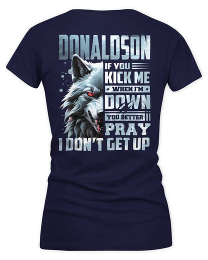 DONALDSON AP62-K4-666 - Personalized Fierce Wolf Quote Apparel “If You Kick Me When I’m Down, You Better Pray I Don’t Get Up” - Women's V-Neck T-Shirt - Navy