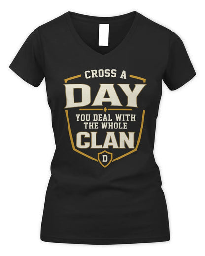 DAY NT1-K008 Cross A/An NAME, You Deal With the Whole Clan | Personalized Vintage T-Shirt - Women's V-Neck T-Shirt - Black