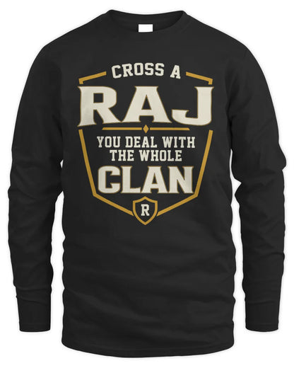 RAJ NT1-K008 Cross A/An NAME, You Deal With the Whole Clan | Personalized Vintage T-Shirt - Men's Long Sleeved T-Shirt - Black