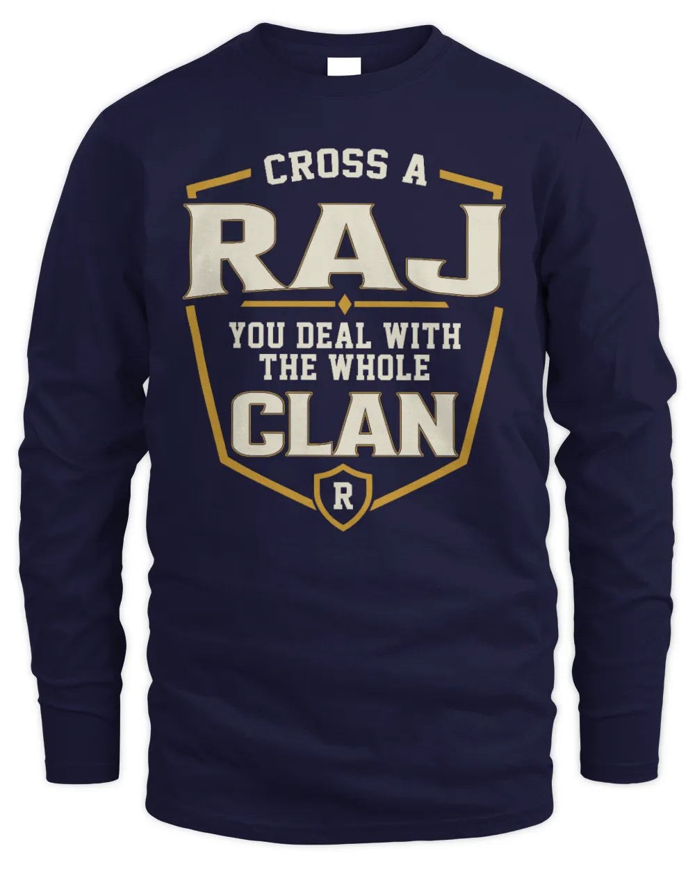 RAJ NT1-K008 Cross A/An NAME, You Deal With the Whole Clan | Personalized Vintage T-Shirt - Men's Long Sleeved T-Shirt - Navy
