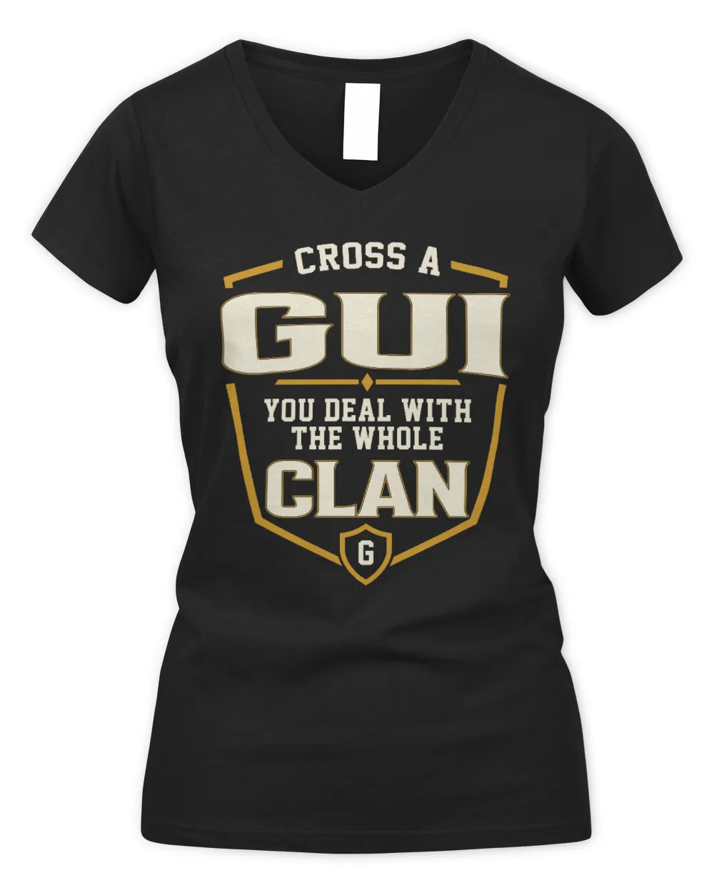 GUI NT1-K008 Cross A/An NAME, You Deal With the Whole Clan | Personalized Vintage T-Shirt - Women's V-Neck T-Shirt - Black